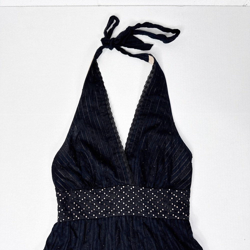 Vintage BCBGMAXAZRIA Y2K Fairy Grunge Halter Dress Size 2 Black Whimsygoth - Picture 4 of 7